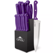 Wholesale - GINSU Kiso 14pc Purple Knife Set in a Black Block, UPC: 079061030806
